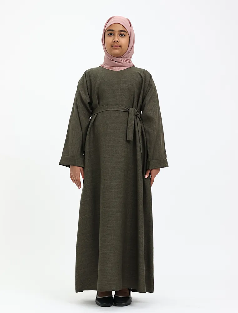 Olive Linen Girls Abaya